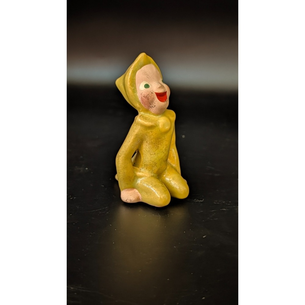 Vintage 1939 Pixie Potters Millesan Drews Yellow Kneeling Pixie Elf Figurine 3"
